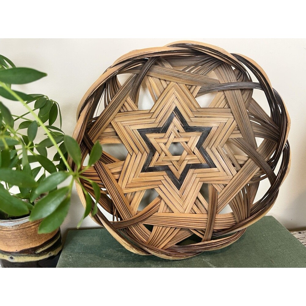 Vintage Round Woven Split Oak Star Basket Bowl Centerpiece Wall Decor Boho MINT